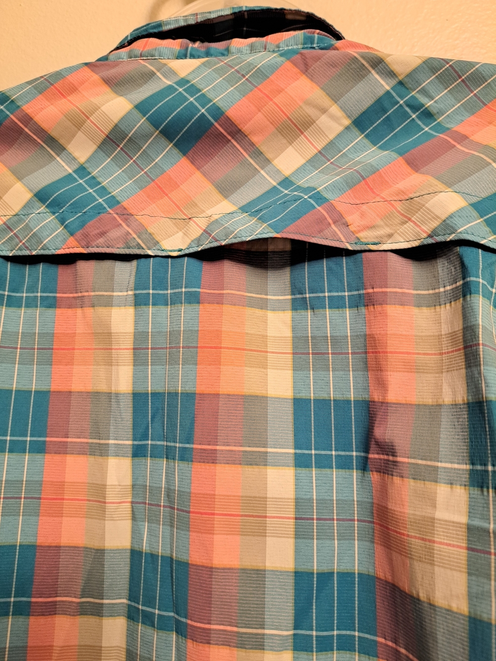 Ascend Lightweight Teal & Peach Plaid Casual Button-Down Shirt.Fishing,Hiking - Picture 4 of 9